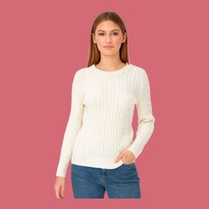 Lauren Ralph Lauren Cable Knit Sweater Cream Gold Buttons Boat Neck Size XL EUC